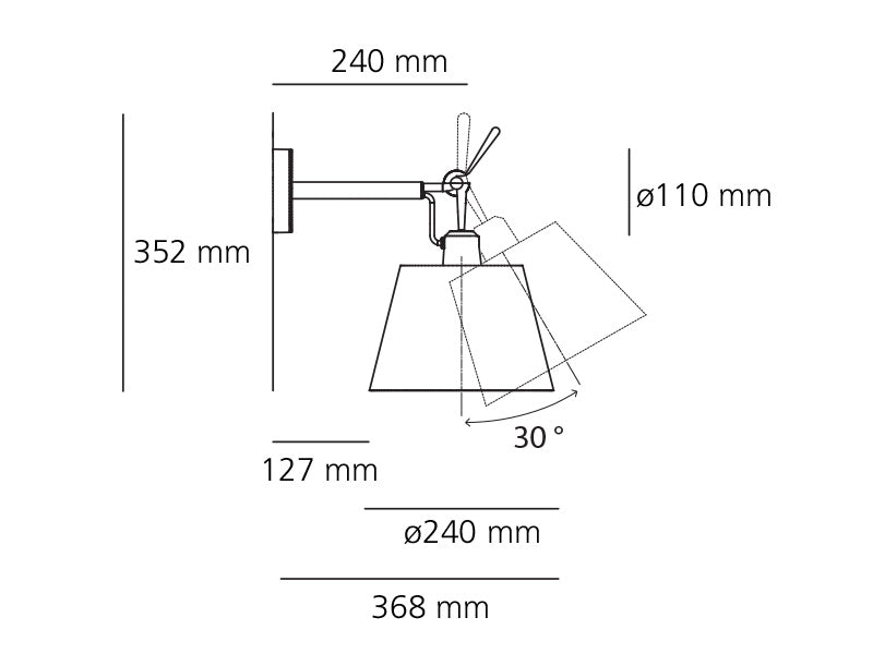 Tolomeo Szatén ernyő, 240mm - Szürke